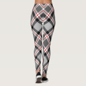 Leggings Grand plaid moderne, noir, blanc, gris et rouge (Dos)