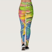 Leggings Grande aquarelle feuille tropicale colorée (Dos)