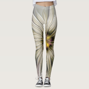 Leggings Grande fleur d'ivoire, art fractal moderne abstrai