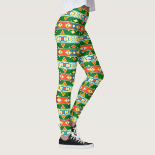 Leggings Grandes et formes géométriques vert orange blanc