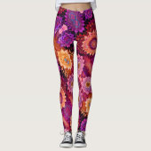 Leggings Grandes fleurs orange, rose et violette (Devant)