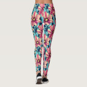 Leggings Grandes fleurs rose et bleu Motif (Dos)