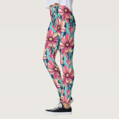 Leggings Grandes fleurs rose et bleu Motif (Gauche)