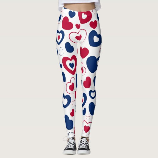 Leggings Grands Cœurs Rouges et Bleus (Devant)