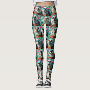 Leggings Grands Pyrénées avec des roses de cœur pour la Sai