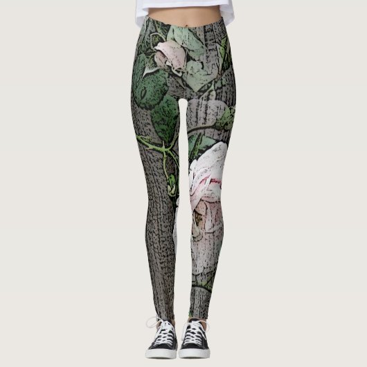 Leggings Grands Roses sur bois (Devant)