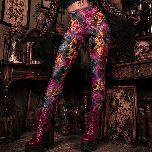 Leggings Grands Sphinxes à tête de mort gothiques corbeaux
