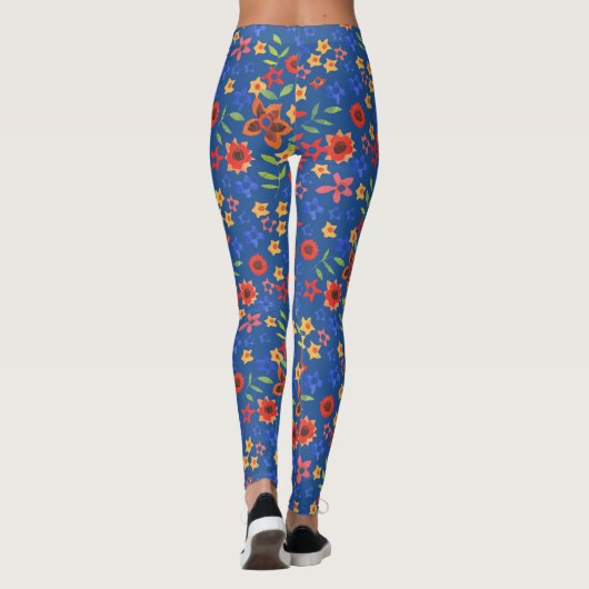 Leggings Granny florale rétro chic imprimer sur Bleu royal (Dos)