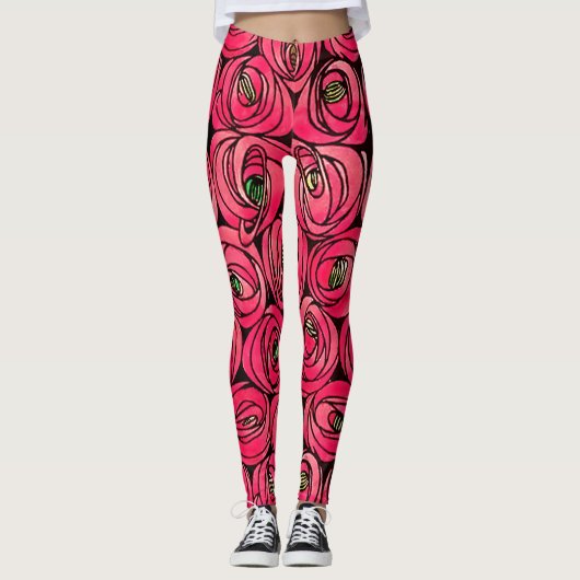Leggings Graphique rose Art Nouveau Rennie Macintosh (Devant)