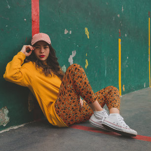 Leggings Graphiques Halloween de style vintage orange et no