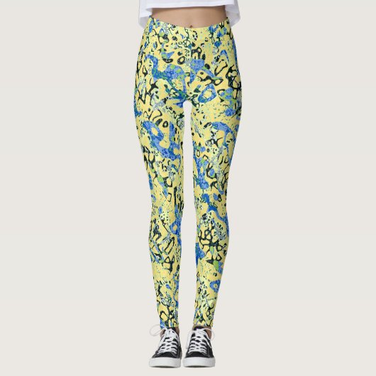 Leggings Graphisme bleu jaune noir pointé Abstraction (Devant)