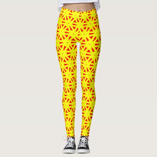 Leggings Gras brillant Vivid Rouge et Jaune Suns Motif (Devant)