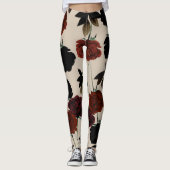 Leggings Gras floral foncé rouge et noir beige Botanique (Devant)