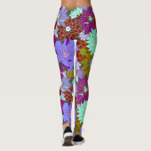 Leggings Gras grand motif floral sur violet et vert (Dos)