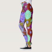 Leggings Gras grand motif floral sur violet et vert (Gauche)