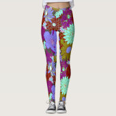Leggings Gras grand motif floral sur violet et vert (Devant)