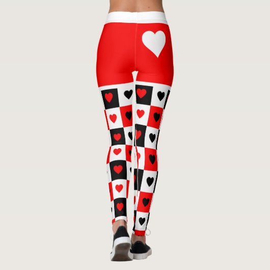 Leggings Gras Rouge, Blanc, Coeurs Noirs XOXO tendance (Dos)