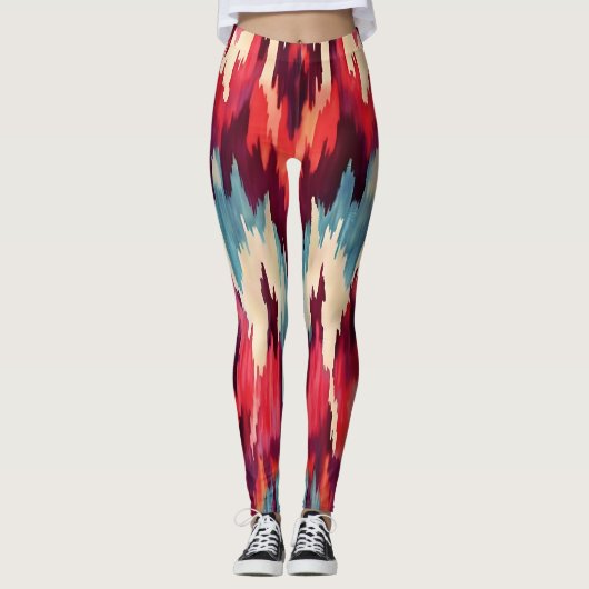 Leggings Gras rouge et noir Ikat Design (Devant)