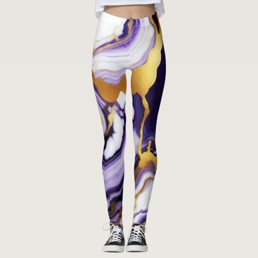 Leggings Gras Trendy violet jaune or faux marbre (Devant)