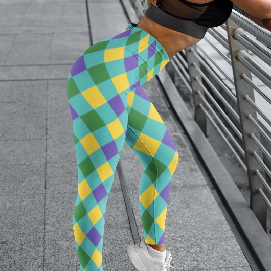 Leggings Gras vert et jaune arlequin chèques Motif