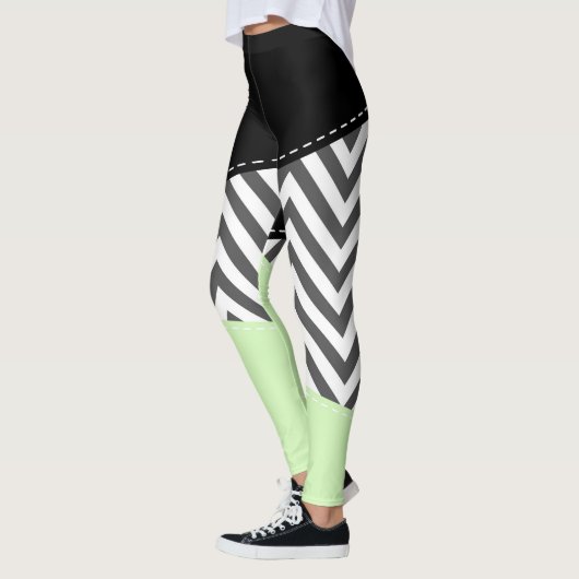 Leggings Gray Zigzag, Gray Chevron, Zigzag Pattern, Mint (Gauche)