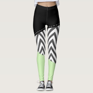 Leggings Gray Zigzag, Gray Chevron, Zigzag Pattern, Mint