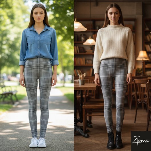 Leggings Grayscale Repeating Medium-Scale Plaid Texture