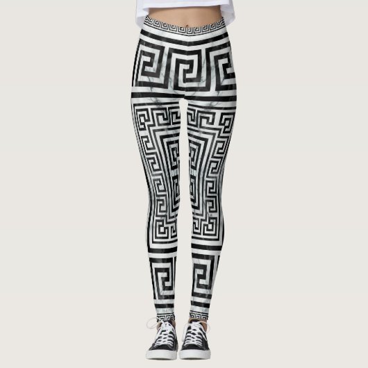 Leggings Greek Meander - Greek Key Black and White Marble (Devant)