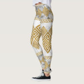 Leggings Greek Meander - Greek Key White Marble and Gold (Gauche)