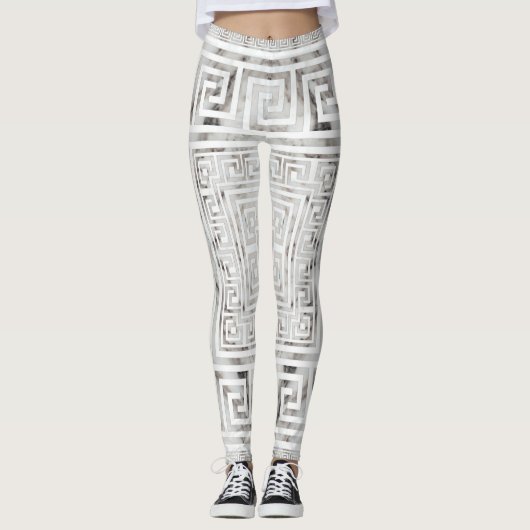 Leggings Greek Meander - Greek Key White Marble textures (Devant)