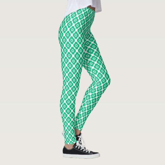 Leggings Green and white simple floral pattern retro (Droite)