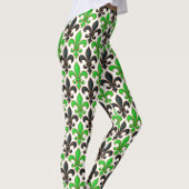 Leggings Green Black Baroque Fleur-de-lis Pattern Design