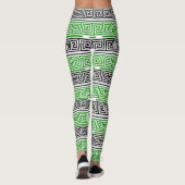 Leggings Green Black White Greek Key Fret Pattern Design  (Dos)