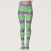 Leggings Green Black White Greek Key Fret Pattern Design  (Devant)