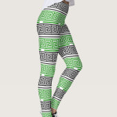 Leggings Green Black White Greek Key Fret Pattern Design 