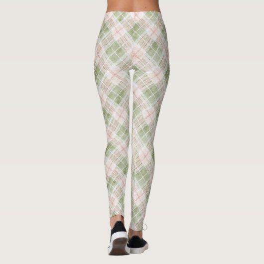 Leggings Green Blush Pink Plaid Stripes (Dos)