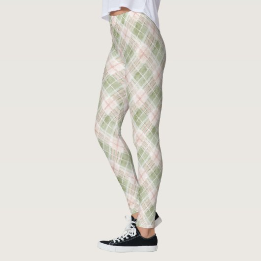 Leggings Green Blush Pink Plaid Stripes (Gauche)