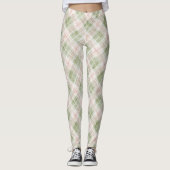 Leggings Green Blush Pink Plaid Stripes (Devant)