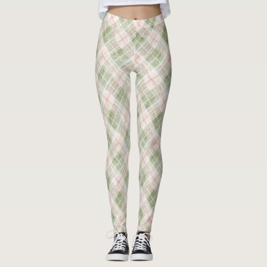 Leggings Green Blush Pink Plaid Stripes (Devant)