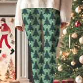 Leggings Green Christmas Tree Star Motif Holiday