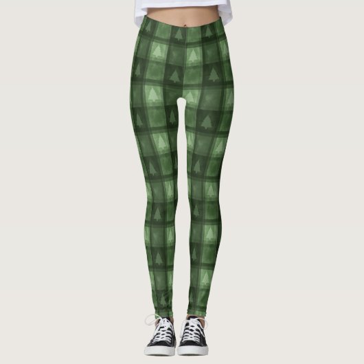 Leggings Green Decorative Plaid With Fir Trees Christmas (Devant)