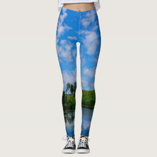 Leggings Green Grass Birch Trees Nature Sky Lake Paysage