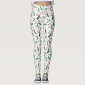 Leggings Green Holly Red Berries Motif de vacances (Devant)