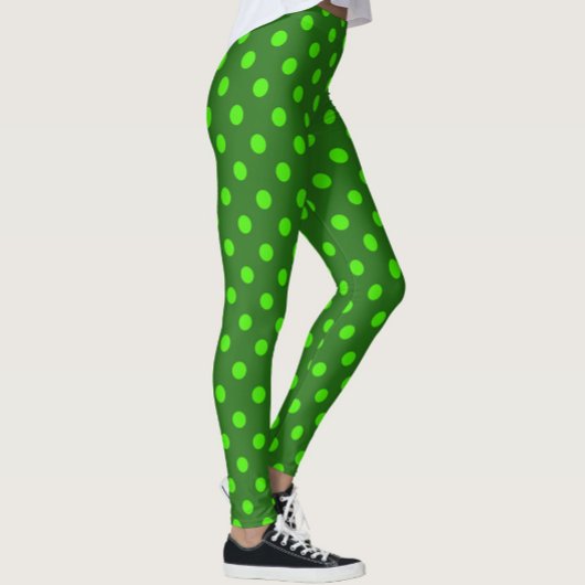 Leggings Green On Dark Green Polka Dots Pattern Design