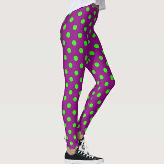 Leggings Green On Purple Pois Design Motif
