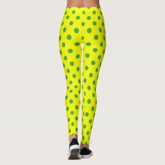 Leggings Green On Yellow Polka Dots Pattern Design  (Dos)