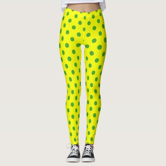 Leggings Green On Yellow Polka Dots Pattern Design  (Devant)
