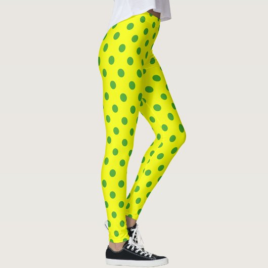 Leggings Green On Yellow Polka Dots Pattern Design 