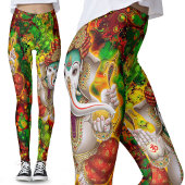 Leggings Green Red Ganesh Hippie Boho Psychedelic Festival