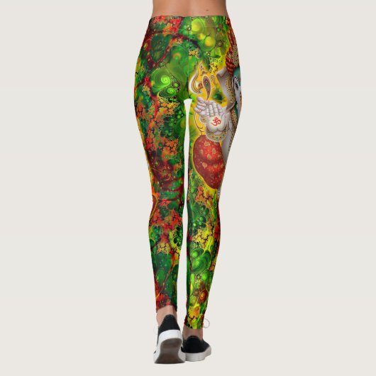 Leggings Green Red Ganesh Hippie Boho Psychedelic Festival (Dos)